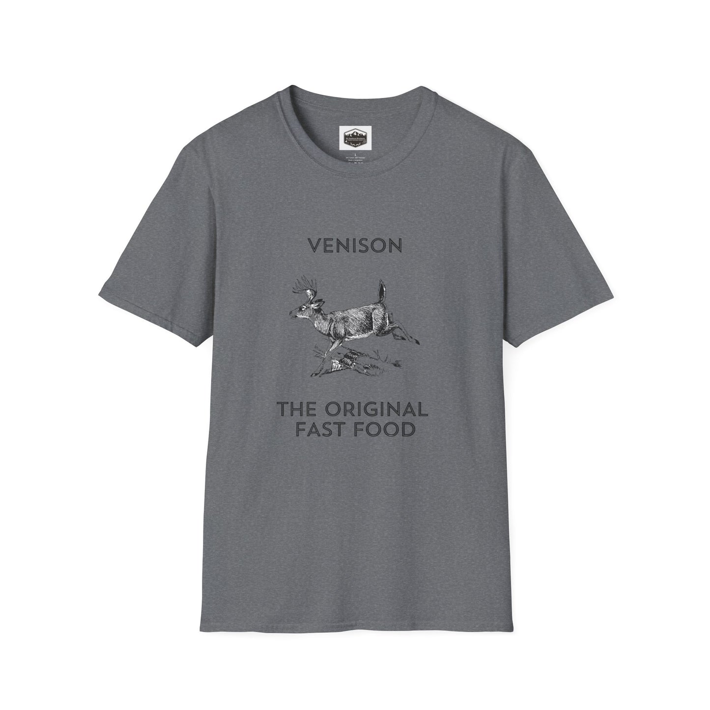 Venison Hunter T-Shirt, Unisex Softstyle Tee, Original Fast Food Graphic Shirt, Hunting Season Apparel, Hunter Gift
