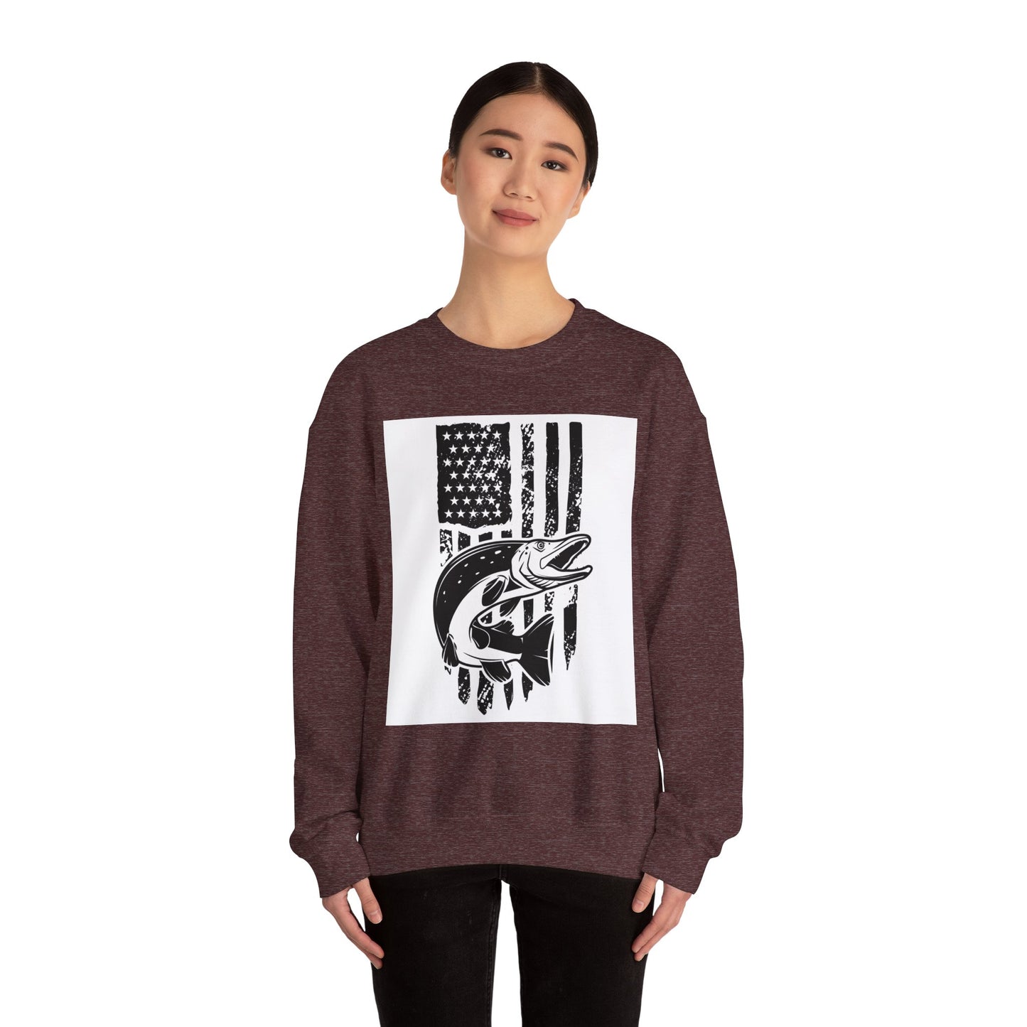 Fishing Enthusiast USA Flag Crewneck Sweatshirt