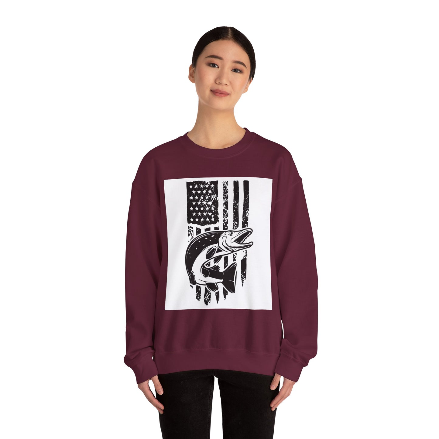 Fishing Enthusiast USA Flag Crewneck Sweatshirt