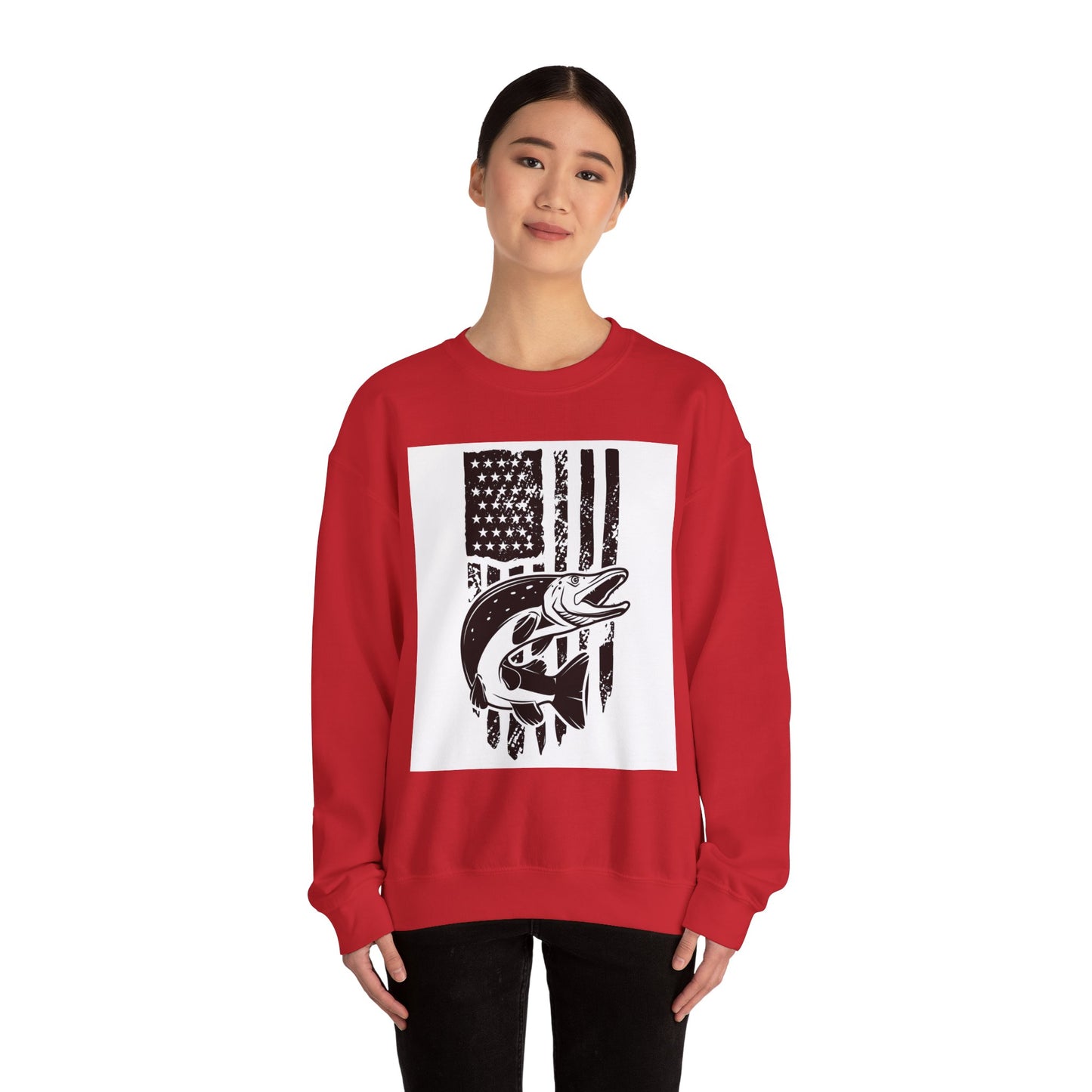 Fishing Enthusiast USA Flag Crewneck Sweatshirt