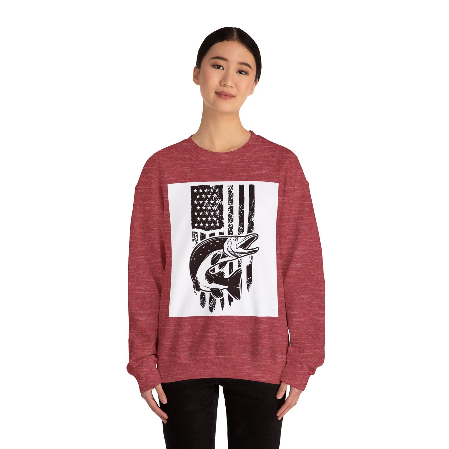 Fishing Enthusiast USA Flag Crewneck Sweatshirt