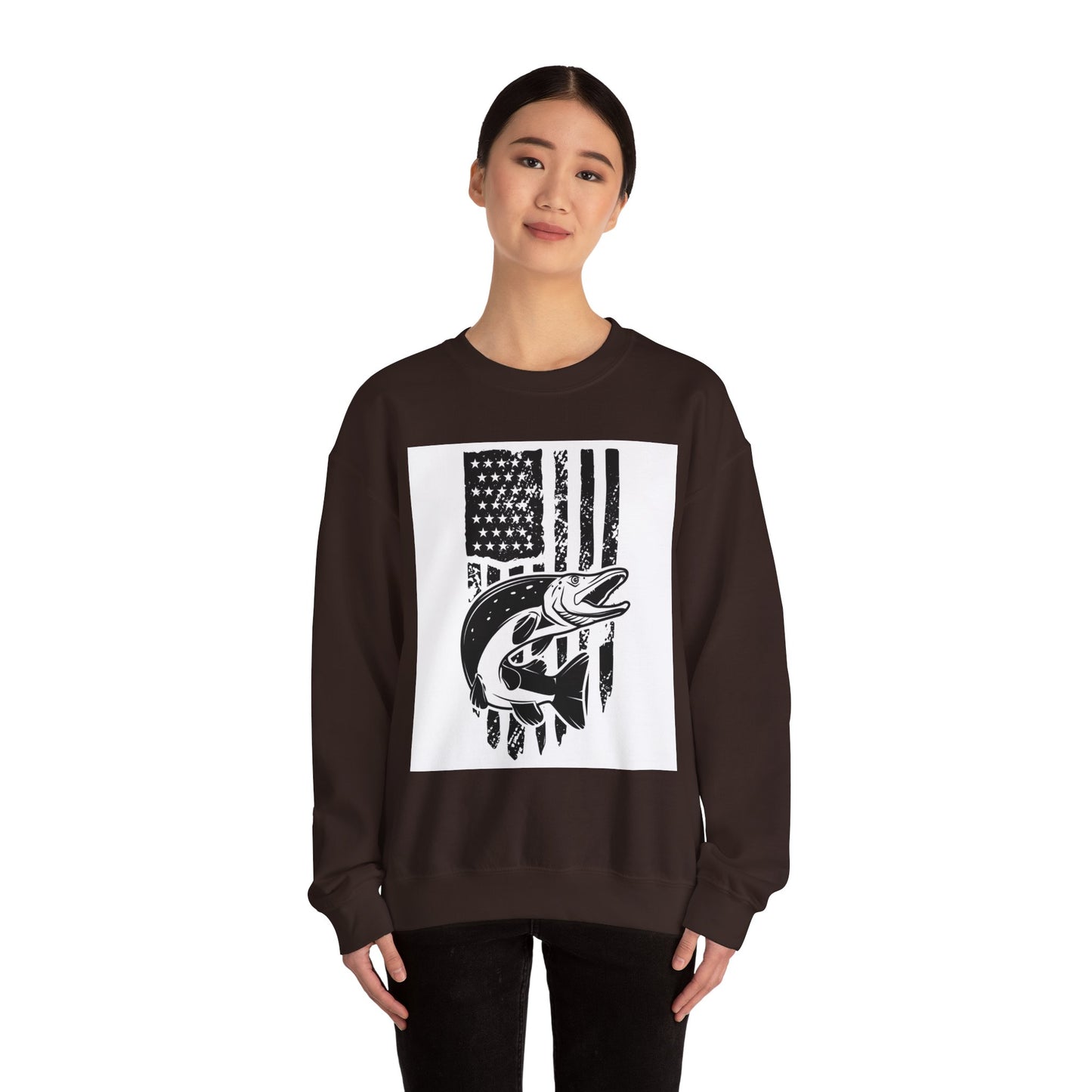Fishing Enthusiast USA Flag Crewneck Sweatshirt