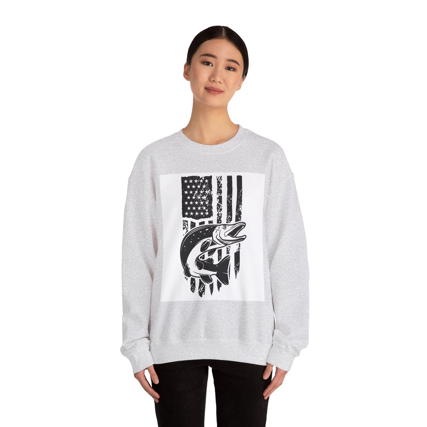 Fishing Enthusiast USA Flag Crewneck Sweatshirt