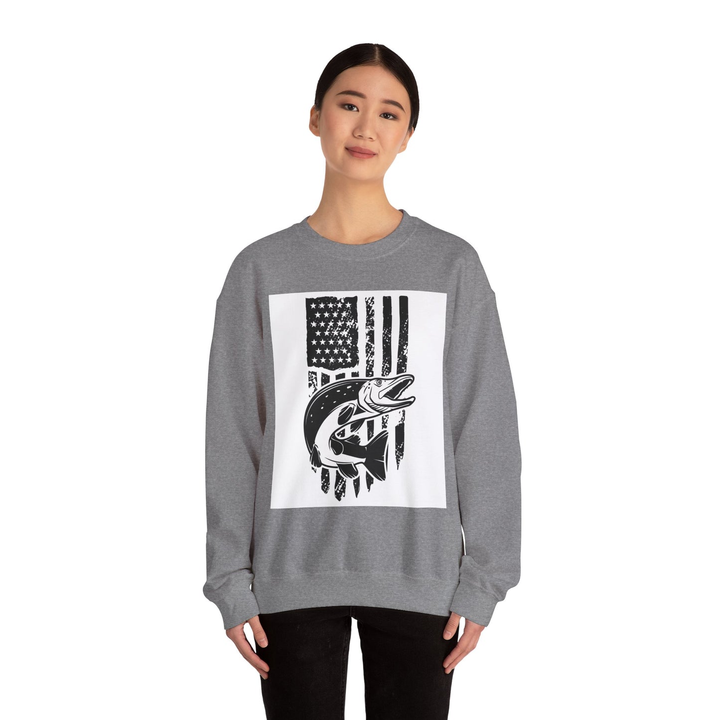 Fishing Enthusiast USA Flag Crewneck Sweatshirt