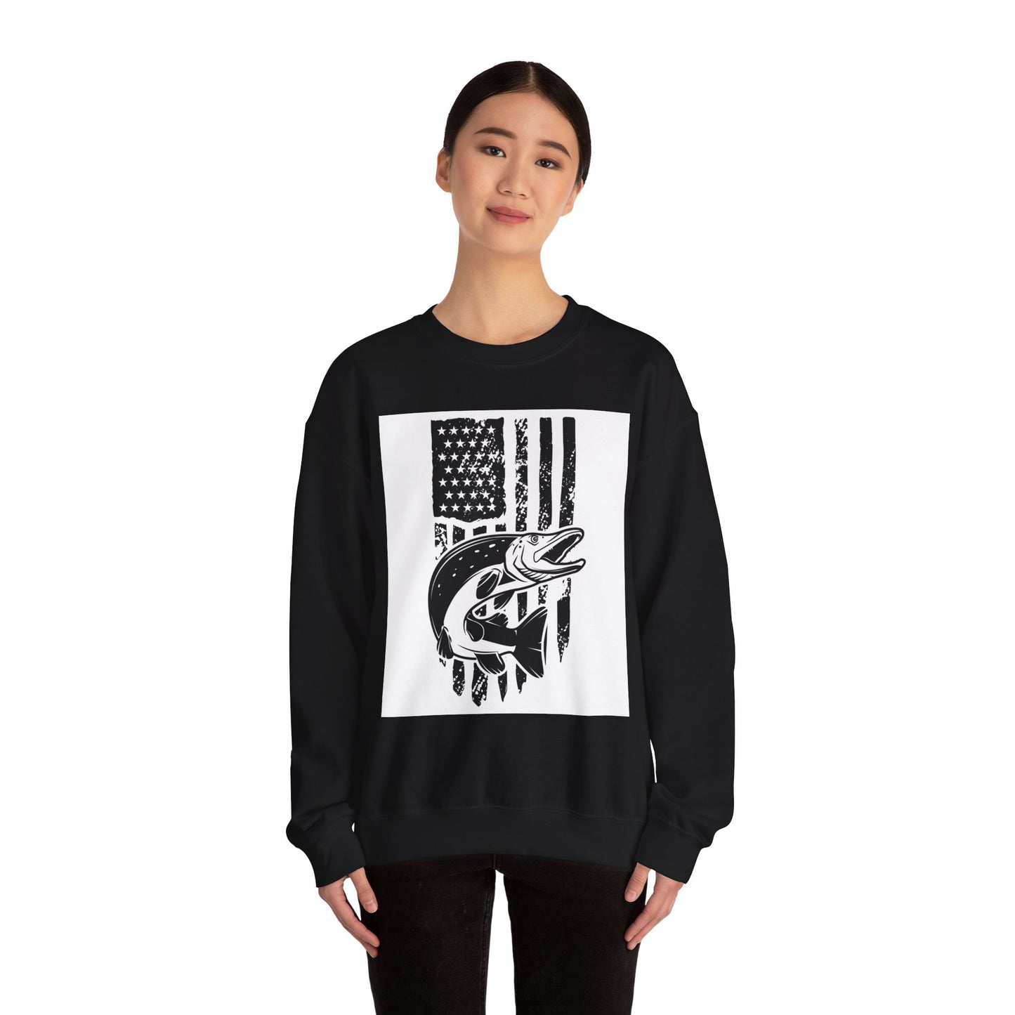 Fishing Enthusiast USA Flag Crewneck Sweatshirt