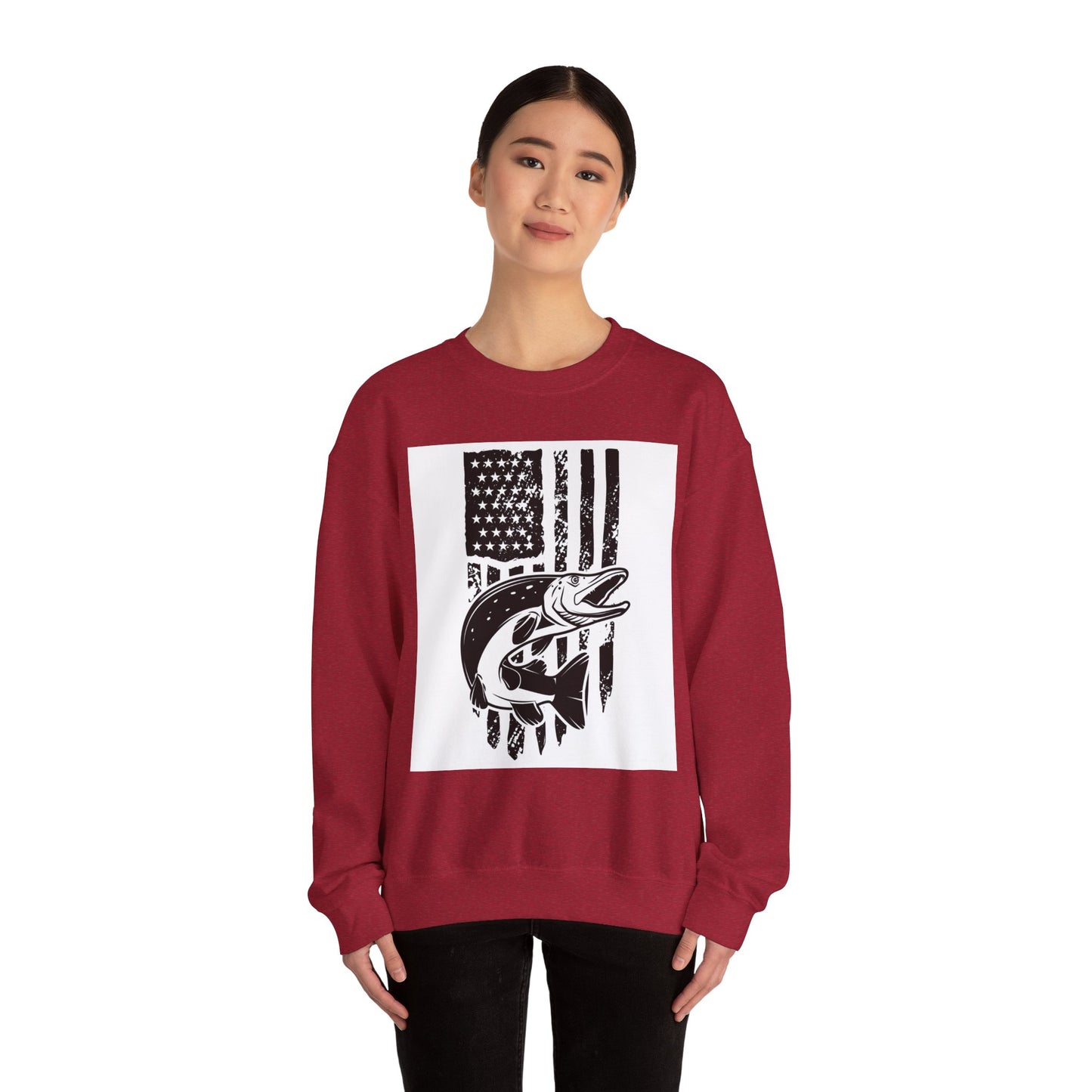 Fishing Enthusiast USA Flag Crewneck Sweatshirt