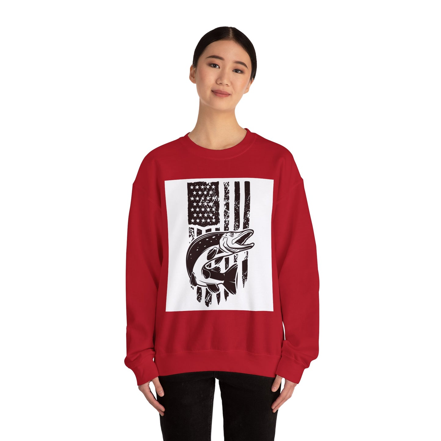 Fishing Enthusiast USA Flag Crewneck Sweatshirt