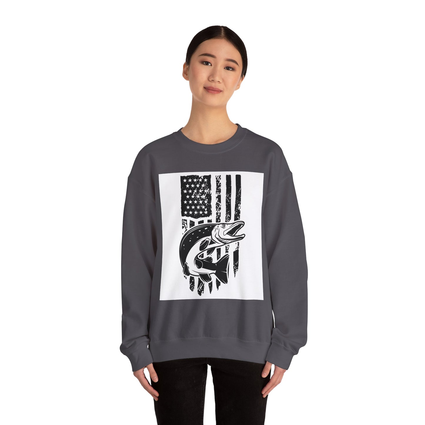 Fishing Enthusiast USA Flag Crewneck Sweatshirt