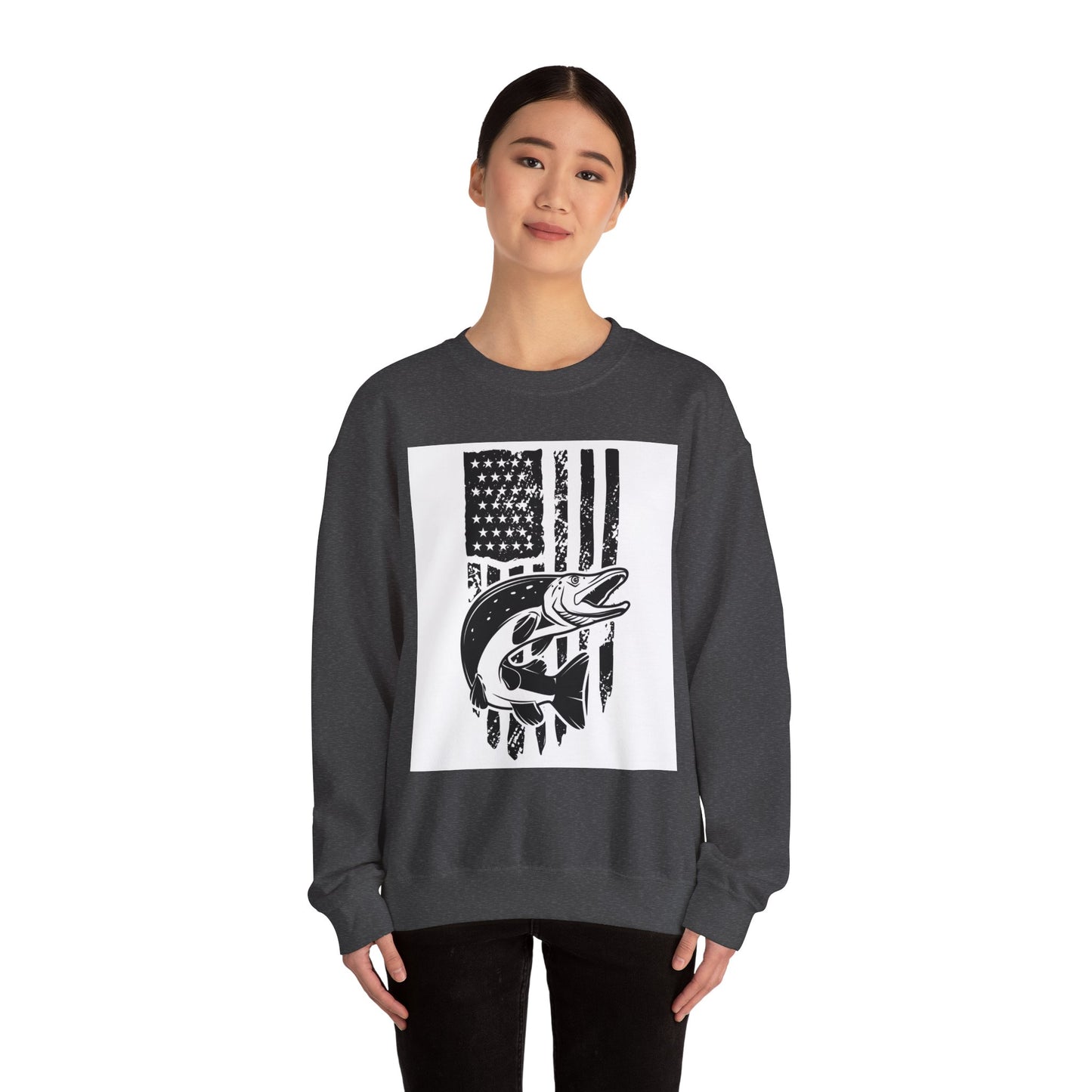 Fishing Enthusiast USA Flag Crewneck Sweatshirt