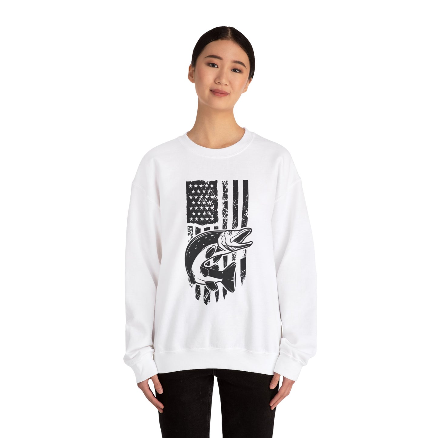 Fishing Enthusiast USA Flag Crewneck Sweatshirt