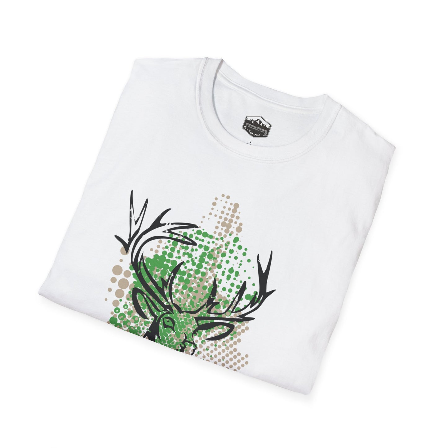 Deer Skull Geometric T-Shirt — Green Abstract Buck Hunting Tee