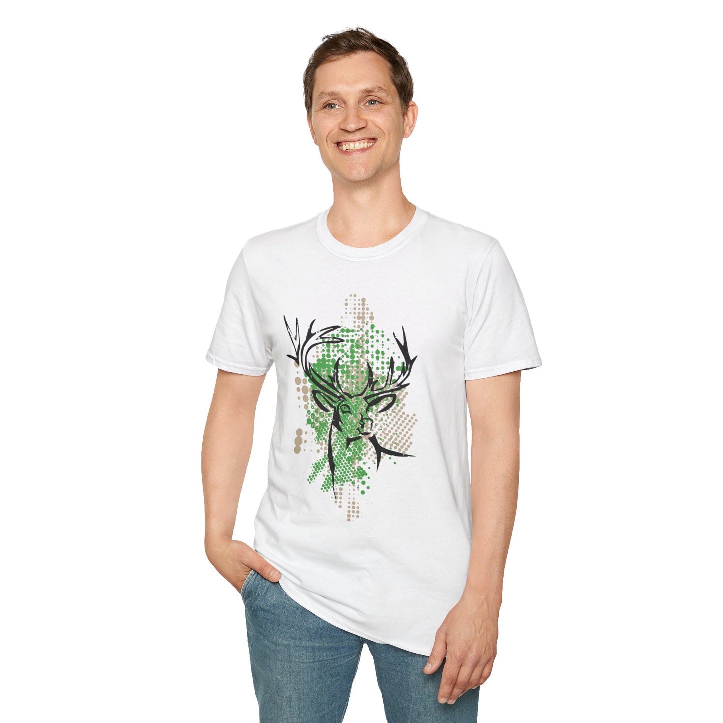Deer Skull Geometric T-Shirt — Green Abstract Buck Hunting Tee