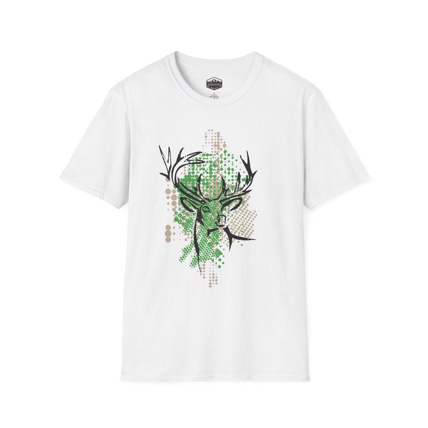 Deer Skull Geometric T-Shirt — Green Abstract Buck Hunting Tee